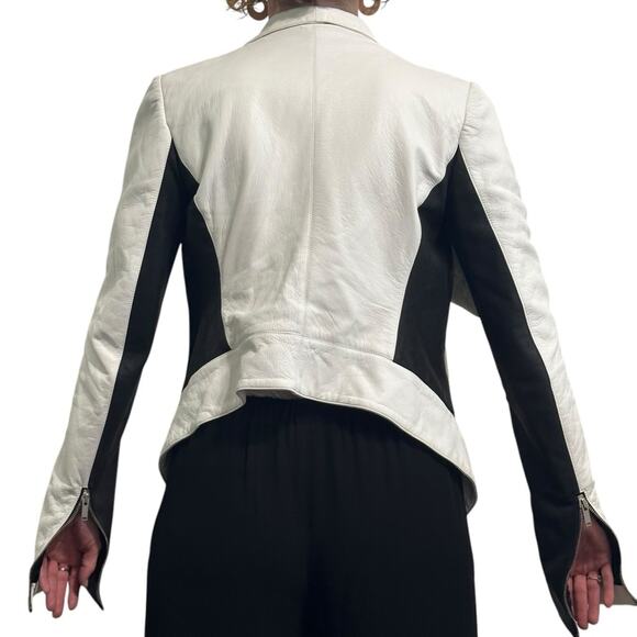 Gareth Pugh Runway Leather Jacket White Black Asymmetrical Zipper IT 38 - Picture 5 of 16